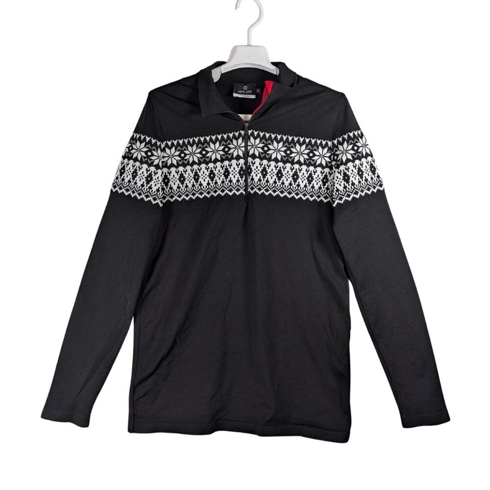 Newland Italy Anton 1/4 Quarter Zip Long Sleeve Sweater Black And White Men’s S